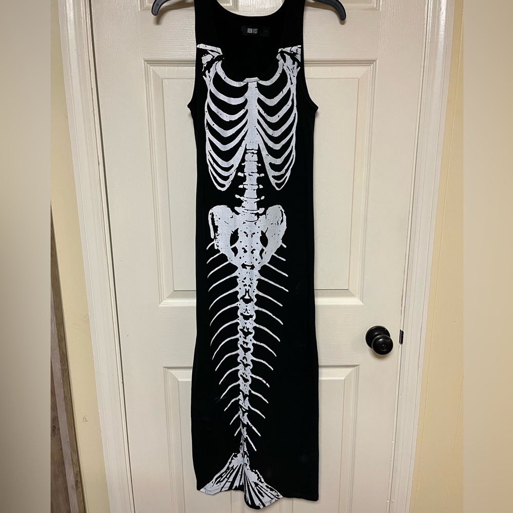 Iron Fist Black and White Skeleton Midi Dress